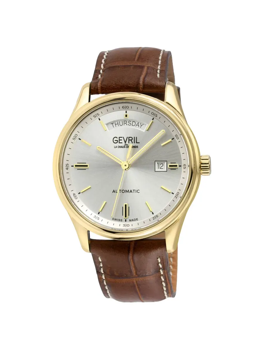 Мужские часы Gevril Excelsior Automatic с серебристым циферблатом 48203 — изображение 1 из 3, оттенок желтый золотистый