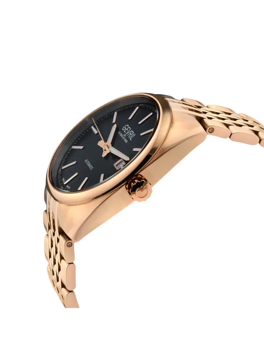 Мужские часы Gevril Five Points Automatic с черным циферблатом 48703 — изображение 2 из 3, оттенок розовый золотистый