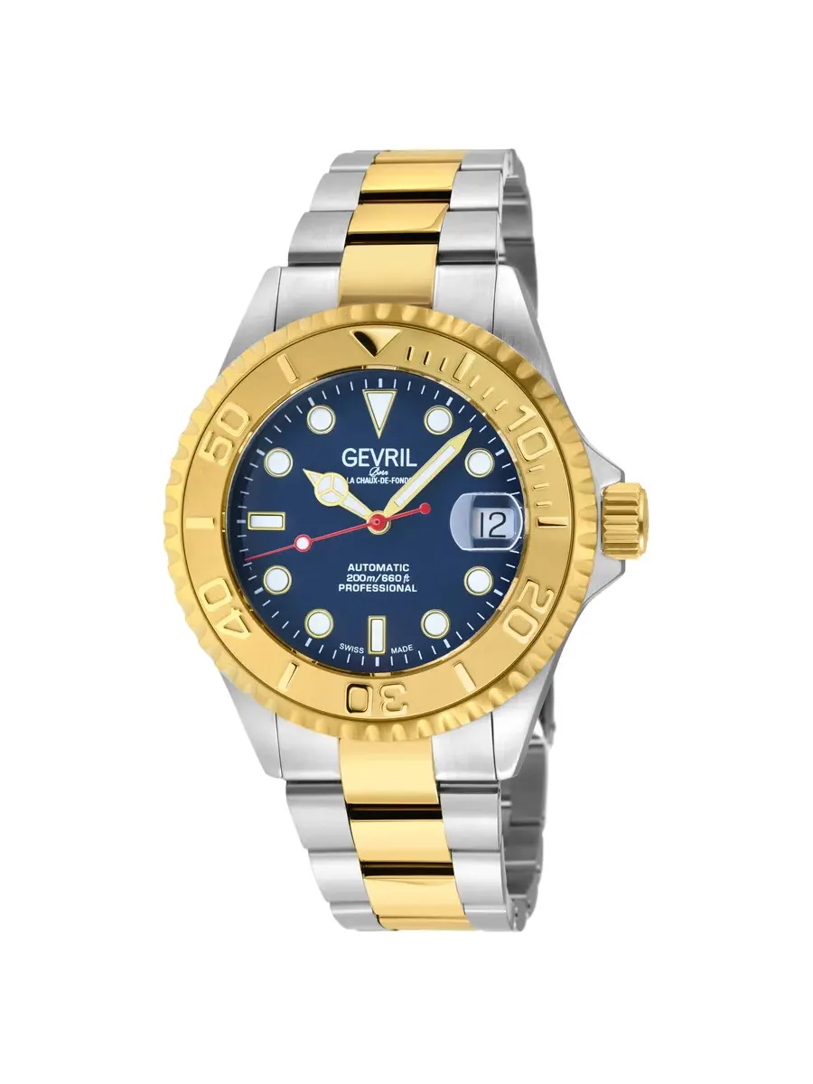 Мужские часы Gevril Wall Street Automatic с синим циферблатом 4756B — изображение 1 из 3, оттенок желтый золотистый