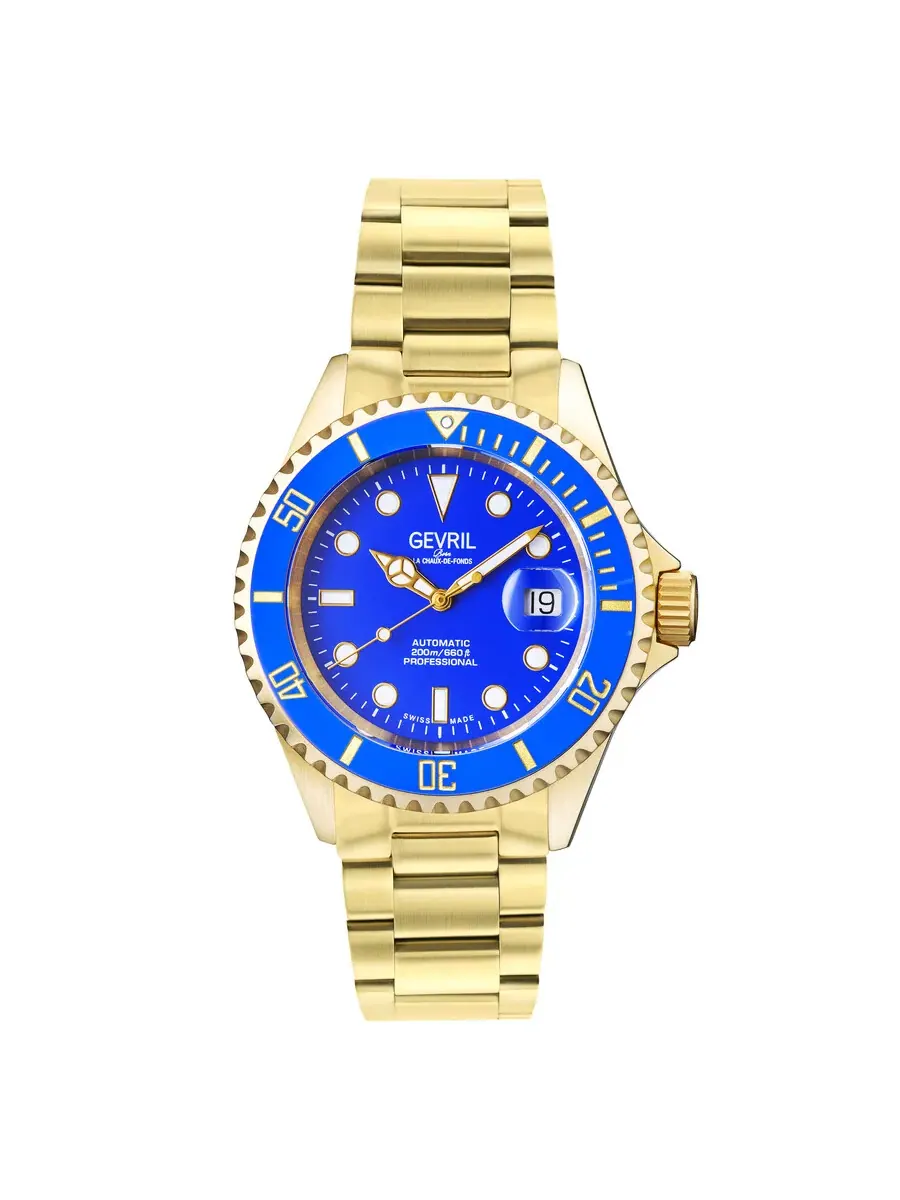 Мужские часы Gevril Wallstreet Automatic с синим циферблатом 4854A — изображение 1 из 1, оттенок желтый золотистый