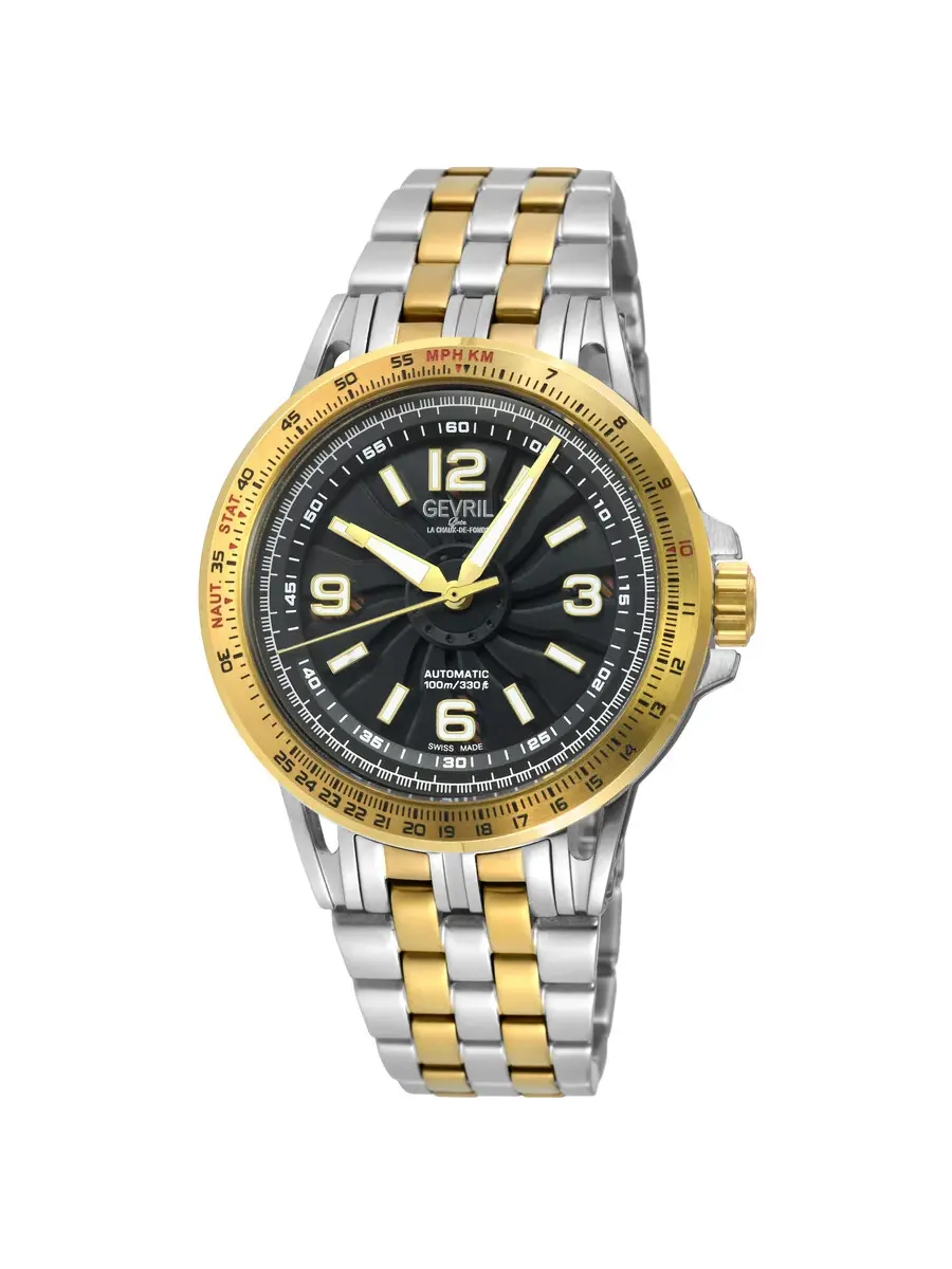 Мужские часы Gevril Wind Master Automatic с черным циферблатом 49303B — изображение 1 из 3, оттенок желтый золотистый