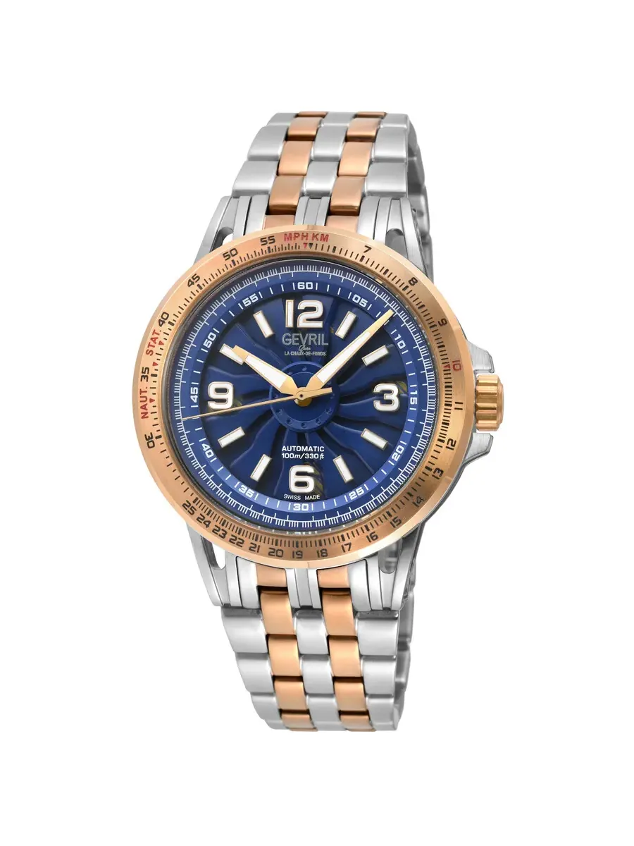 Мужские часы Gevril Wind Master Automatic с синим циферблатом 49302B — изображение 1 из 3, оттенок розовый золотистый