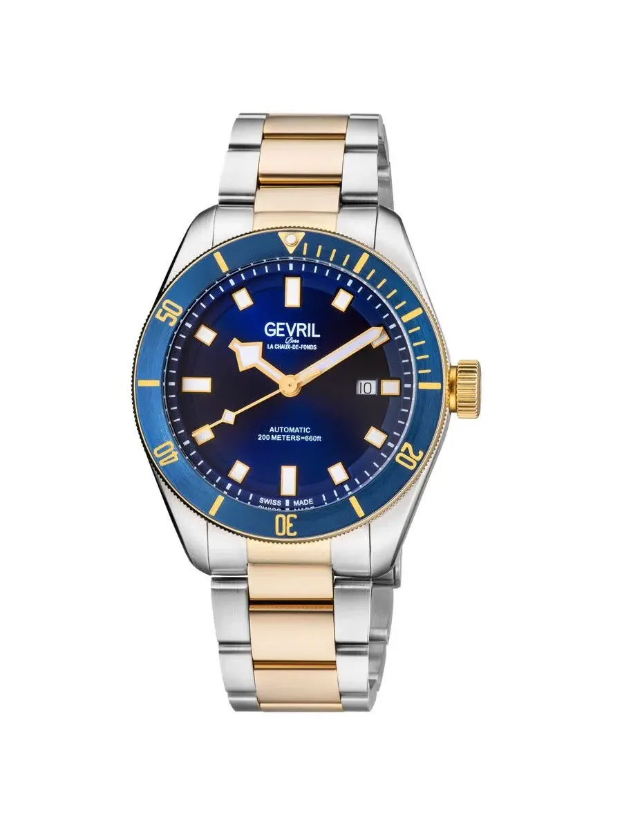 Мужские часы Gevril Yorkville Automatic с синим циферблатом 48604 — изображение 1 из 1, оттенок желтый золотистый