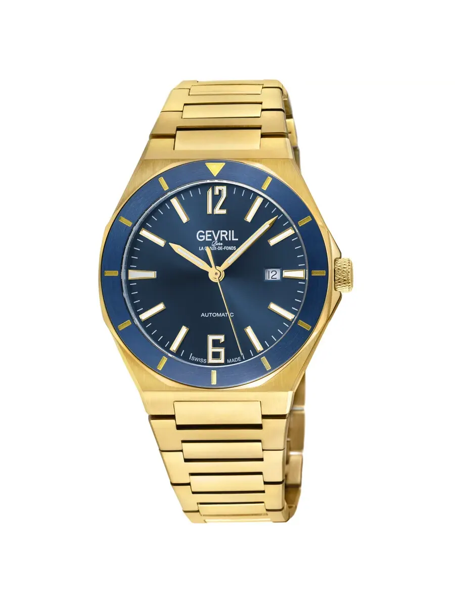 Мужские часы Gevril High Line Automatic с синим циферблатом 48402B — изображение 1 из 3, оттенок желтый золотистый