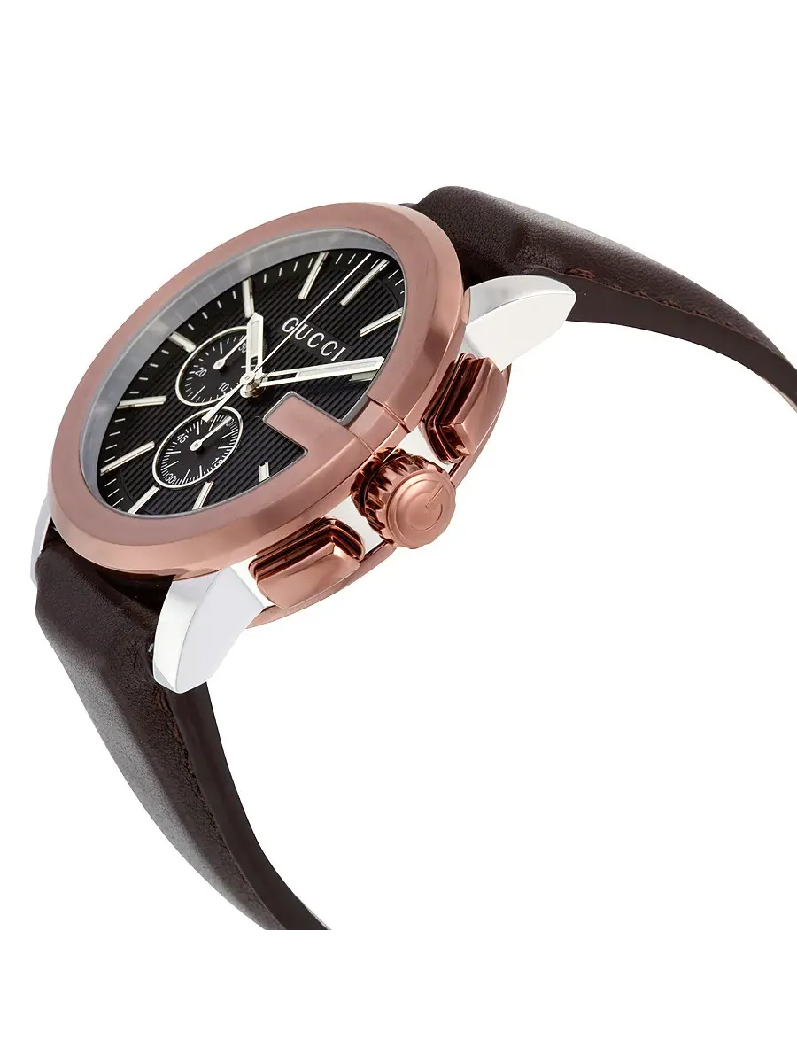 Мужские часы Gucci G Chrono XL с черным циферблатом и коричневым кожаным ремешком YA101202 — изображение 2 из 4