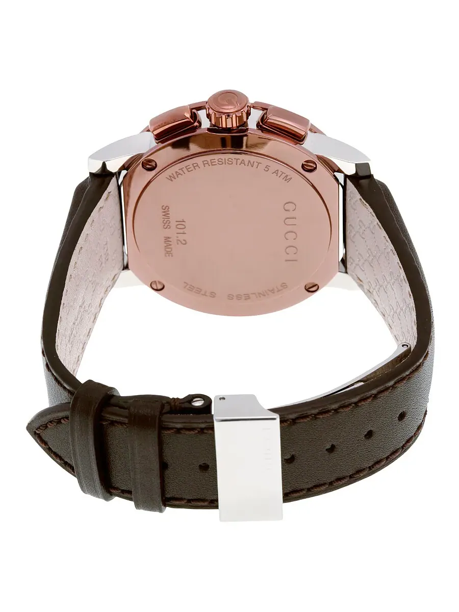Мужские часы Gucci G Chrono XL с черным циферблатом и коричневым кожаным ремешком YA101202 — изображение 3 из 4