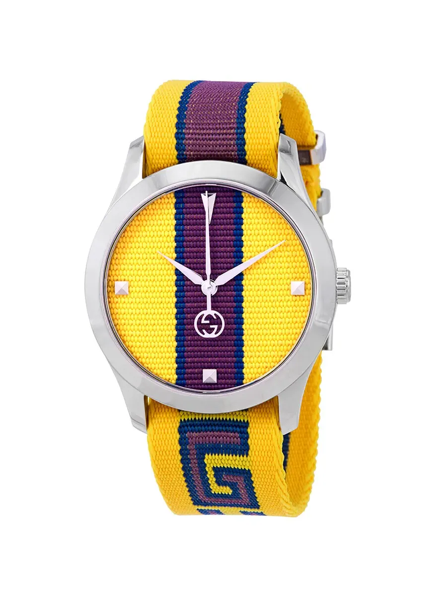 Часы Gucci G-Timeless желтые с циферблатом с полосатым узором унисекс YA1264069
