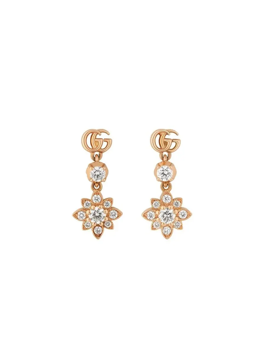 Серьги-подвески Gucci Flora из розового золота с бриллиантами 0,29 карата — изображение 1 из 1, оттенок розовый золотистый