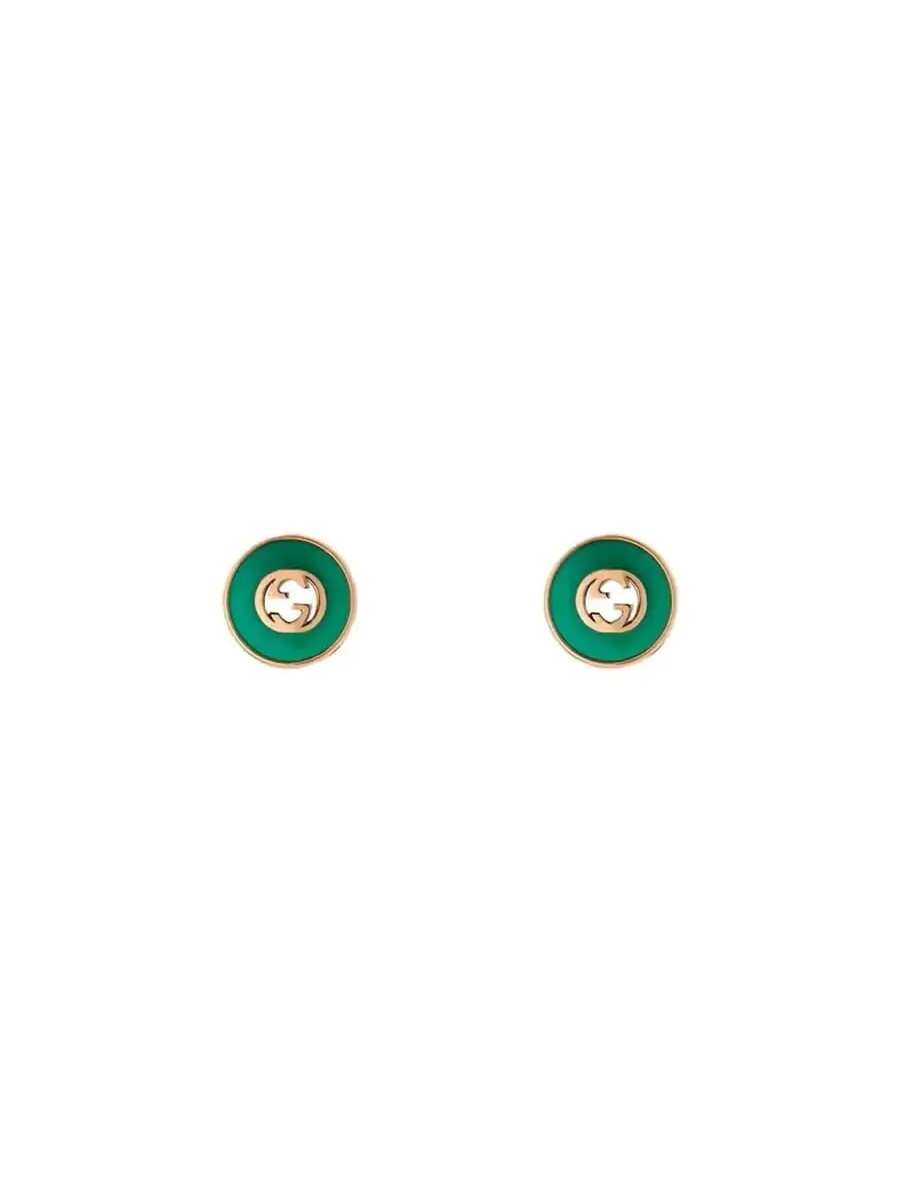 Серьги-гвоздики Gucci Interlocking из розового золота 18 карат с зеленым агатом - YBD786554002 — изображение 1 из 1
