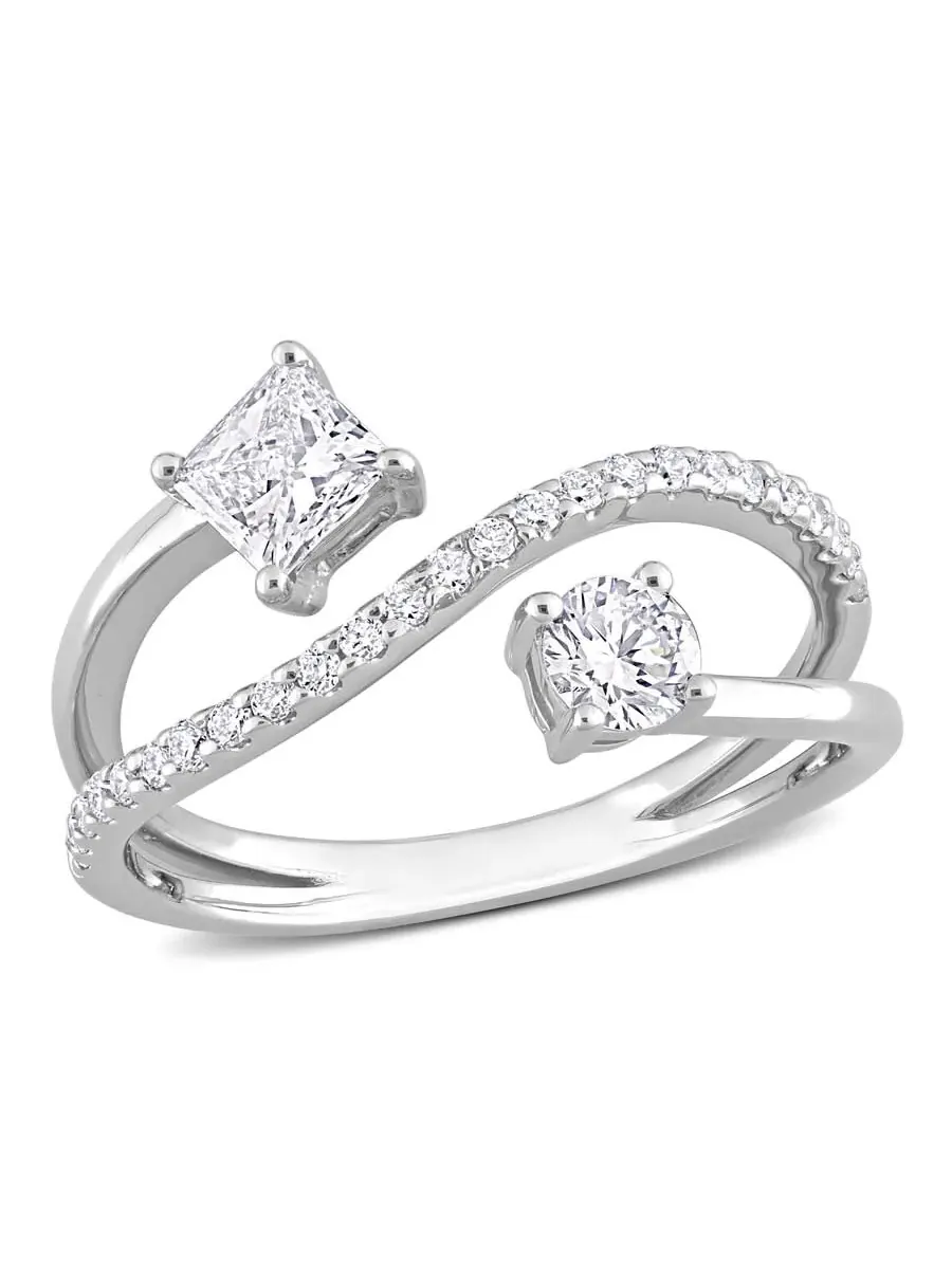Кольцо Forever 4/5 CT TW Princess и Round Lab Created Diamond 2-Stone Bypass Crossover из