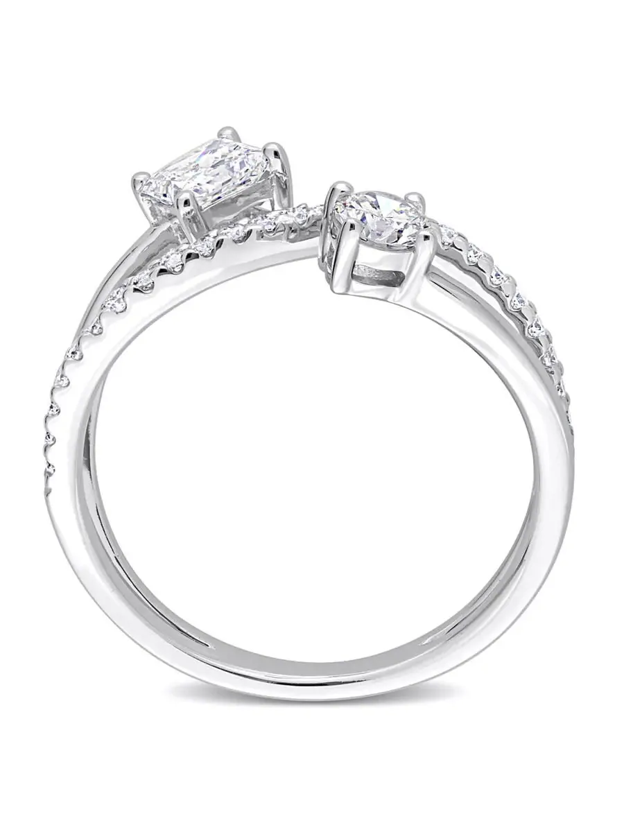 Кольцо Forever 4/5 CT TW Princess и Round Lab Created Diamond 2-Stone Bypass Crossover из — изображение 4 из 6, оттенок белый