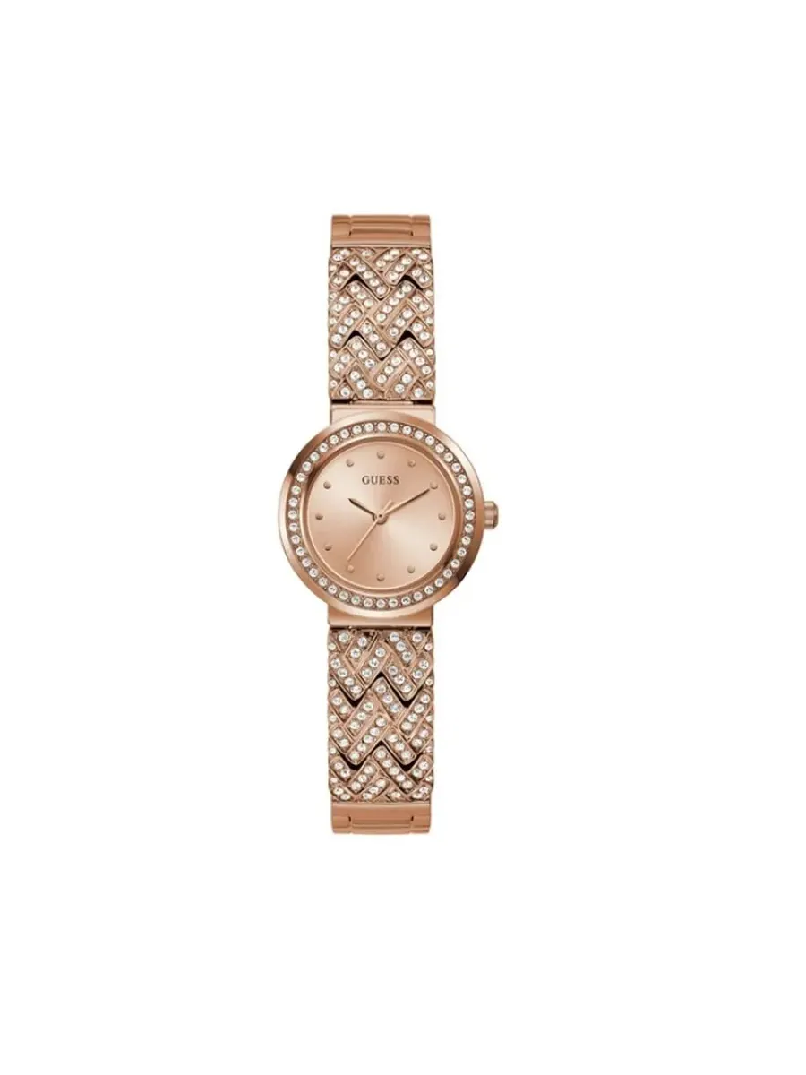 Женские часы Guess Treasure Crystal с золотистым циферблатом GW0476L3 — изображение 1 из 1, оттенок розовый золотистый