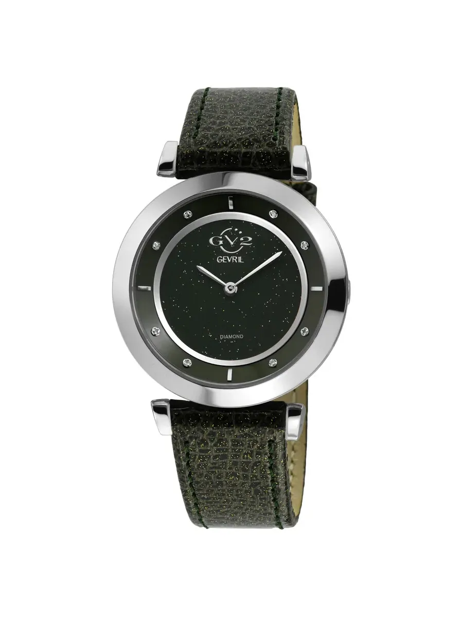 GV2 by Gevril Lombardy quartz с бриллиантами, черный циферблат, женские часы 14400 — изображение 1 из 3, оттенок серебристый