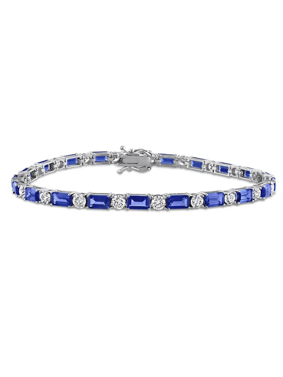 Созданный браслет Tennis из 6 1/3 CT TGW багетного Створенного синим сапфиром и 2 1/3 CT TW — изображение 1 из 5