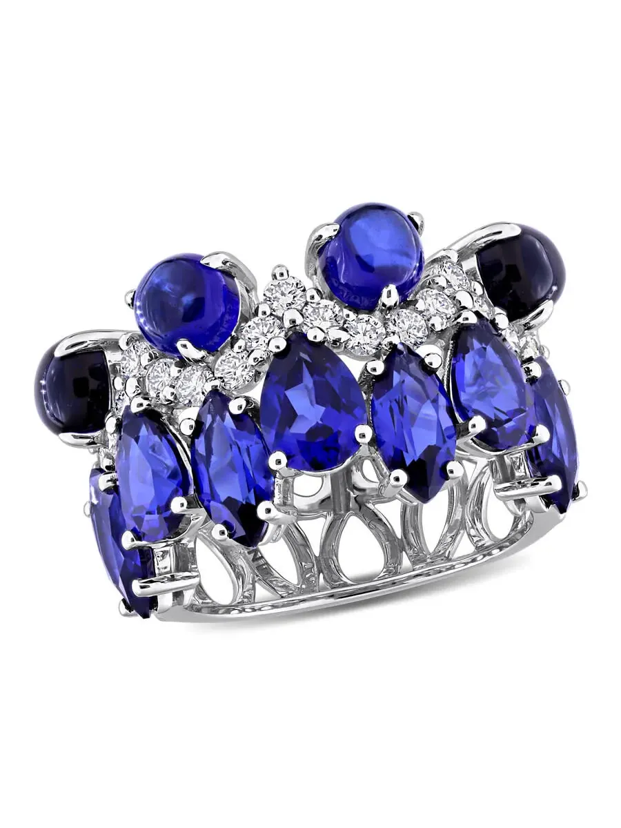 Кольцо Forever 8 5/8ct TGW с синтетическим синим сапфиром и 5/8ct TW выращенным в лаборатории — изображение 1 из 4
