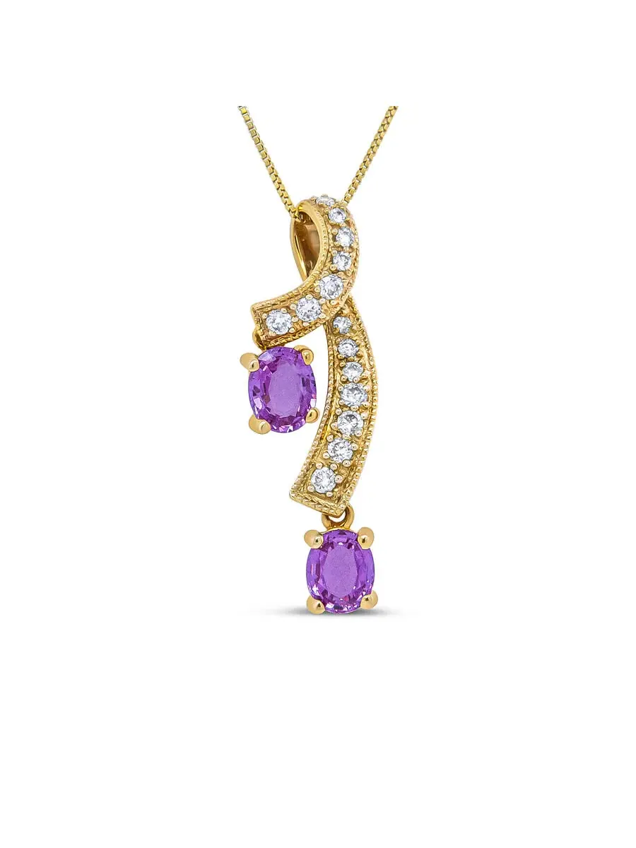 Подвеска-ожерелье Haus of Brilliance из желтого золота 14K с овальным розовым сапфиром 6x4 мм и — изображение 1 из 7