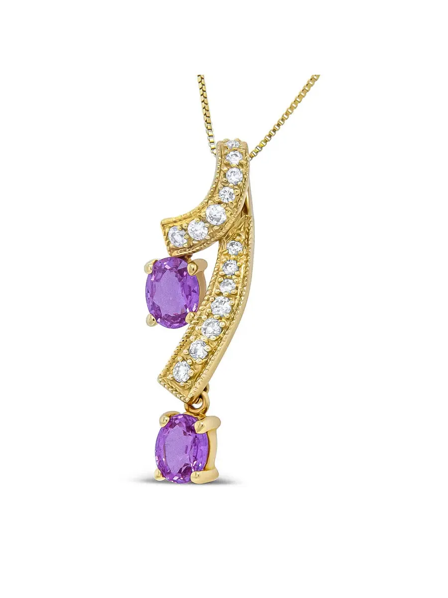 Подвеска-ожерелье Haus of Brilliance из желтого золота 14K с овальным розовым сапфиром 6x4 мм и — изображение 2 из 7