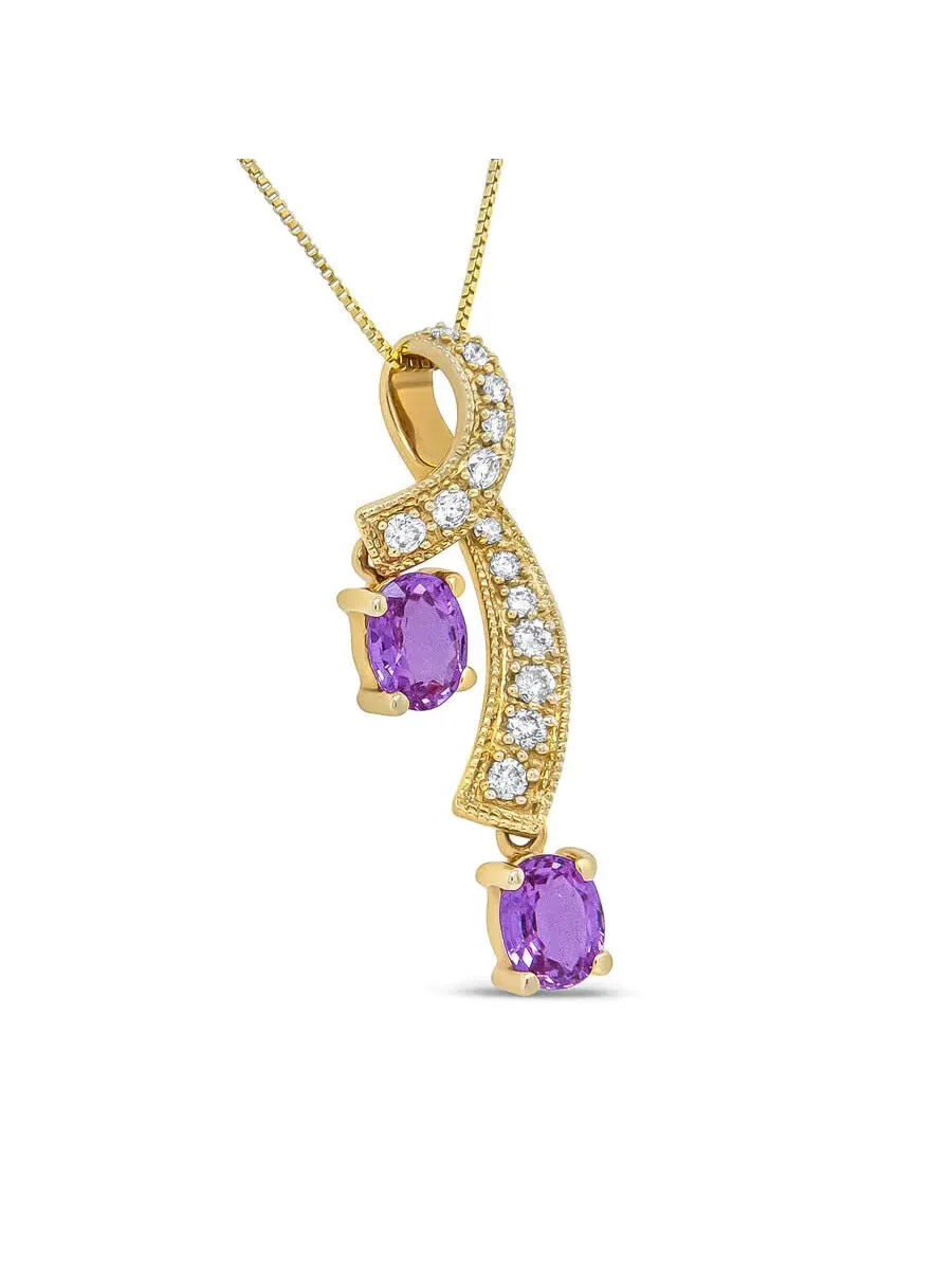 Подвеска-ожерелье Haus of Brilliance из желтого золота 14K с овальным розовым сапфиром 6x4 мм и — изображение 3 из 7