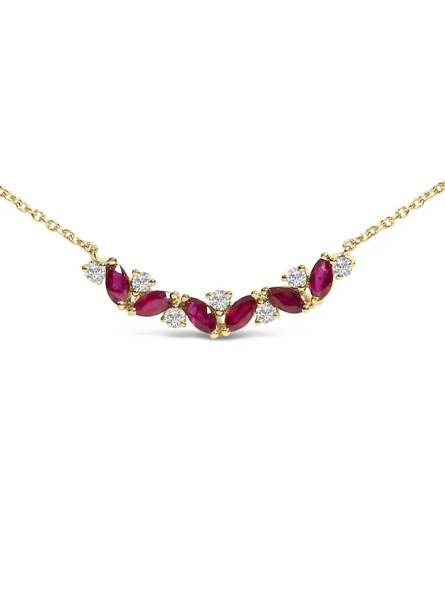 Ожерелье Haus of Brilliance из 14-каратного желтого золота с тремя вставками: красный рубин и — изображение 2 из 5
