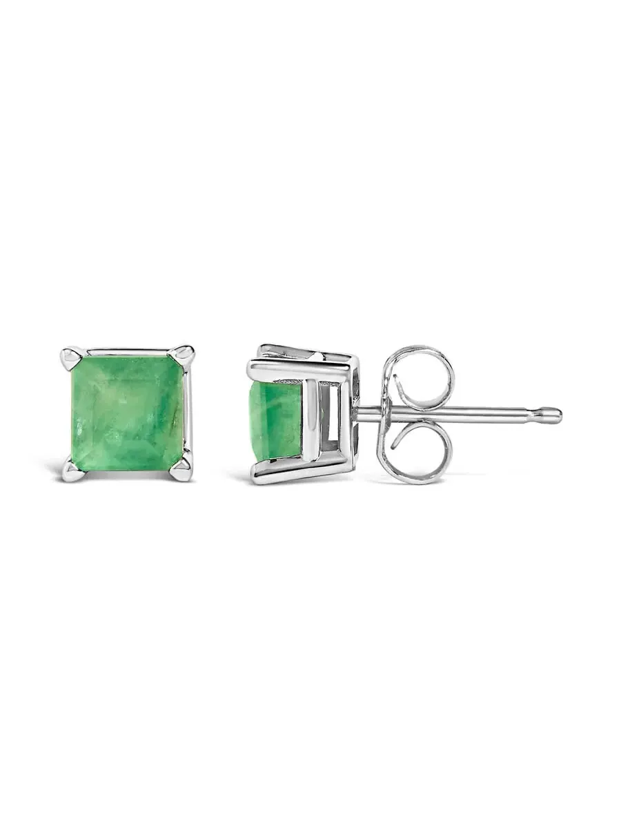 Серьги-гвоздики Haus of Brilliance из белого золота 14K с изумрудом зеленого цвета, огранка — изображение 3 из 5