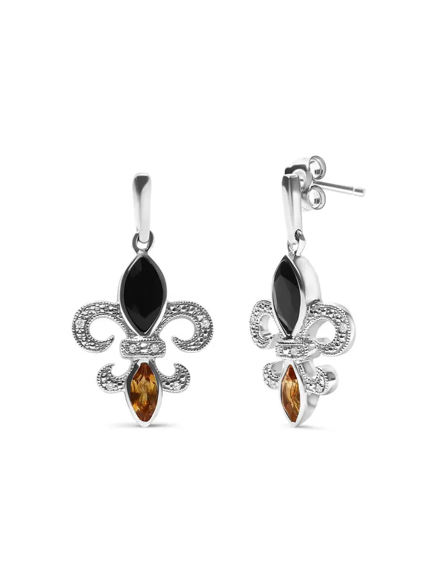Серьги-гвоздики Haus of Brilliance из стерлингового серебра .925 с маркизовыми ониксом и цитрином и — изображение 2 из 5