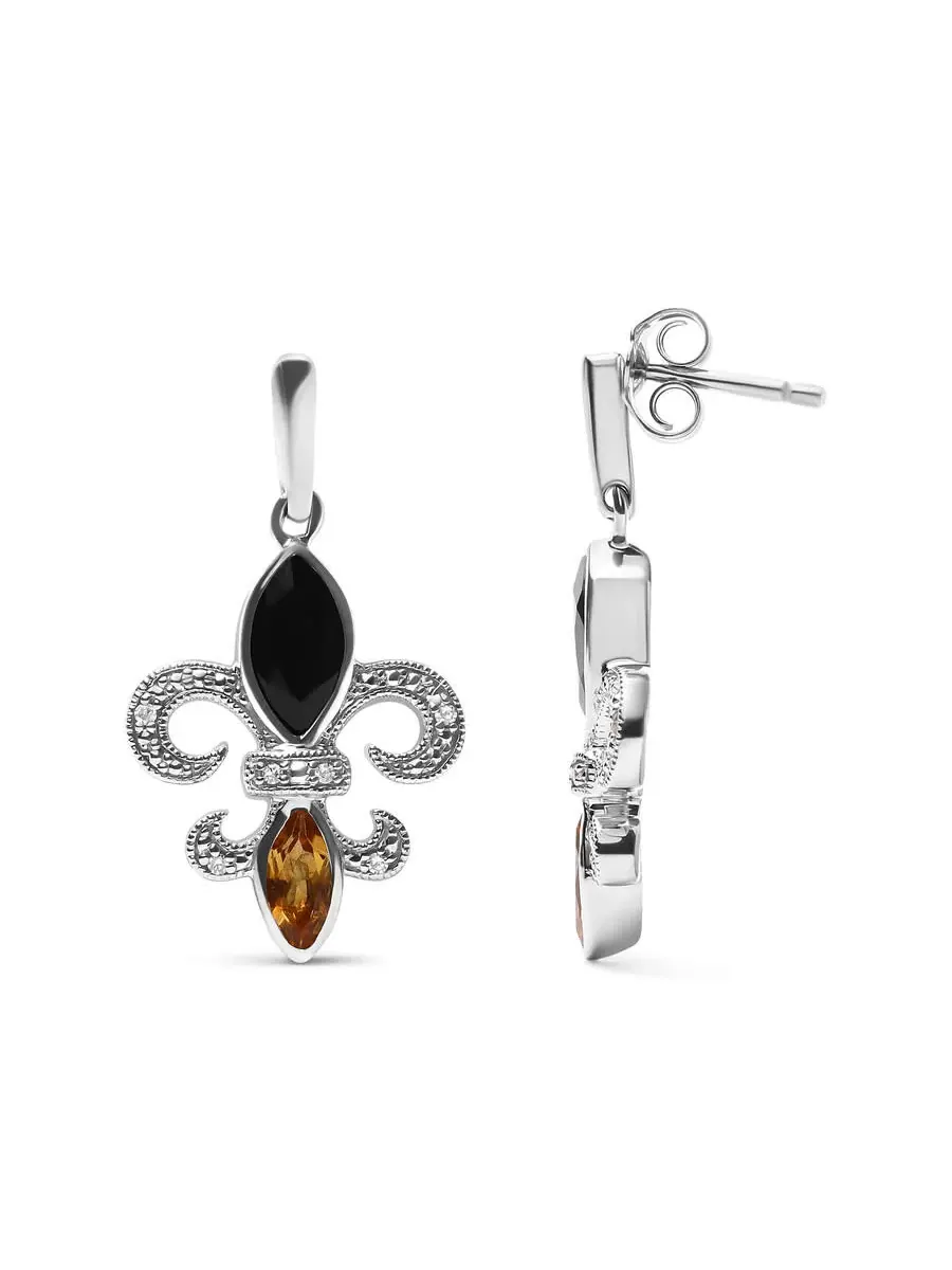 Серьги-гвоздики Haus of Brilliance из стерлингового серебра .925 с маркизовыми ониксом и цитрином и — изображение 3 из 5