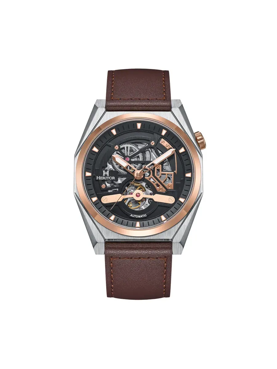 Мужские часы Heritor Amadeus с автоматическим механизмом и черным циферблатом HERHS3404