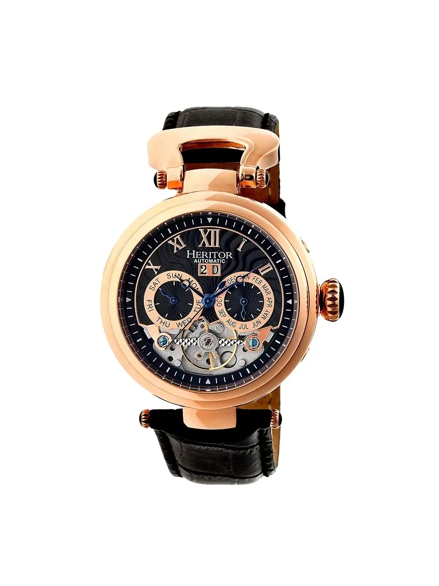 Мужские часы Heritor Ganzi Automatic с черным циферблатом и вырезами HR3306 — изображение 1 из 3, оттенок розовый золотистый