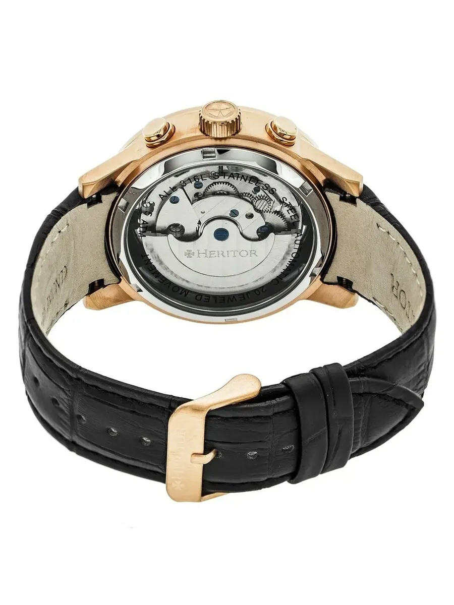 Мужские часы Heritor Hannibal Quartz с черным циферблатом и черным кожаным ремешком HR4106 — изображение 2 из 3