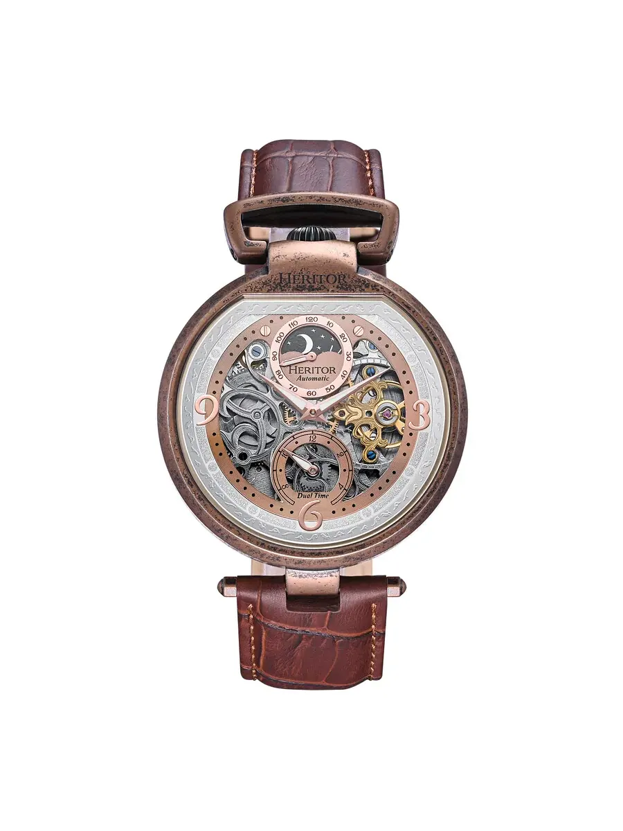 Мужские часы Heritor Lincoln Automatic с индикатором фаз Луны и циферблатом из розового золота