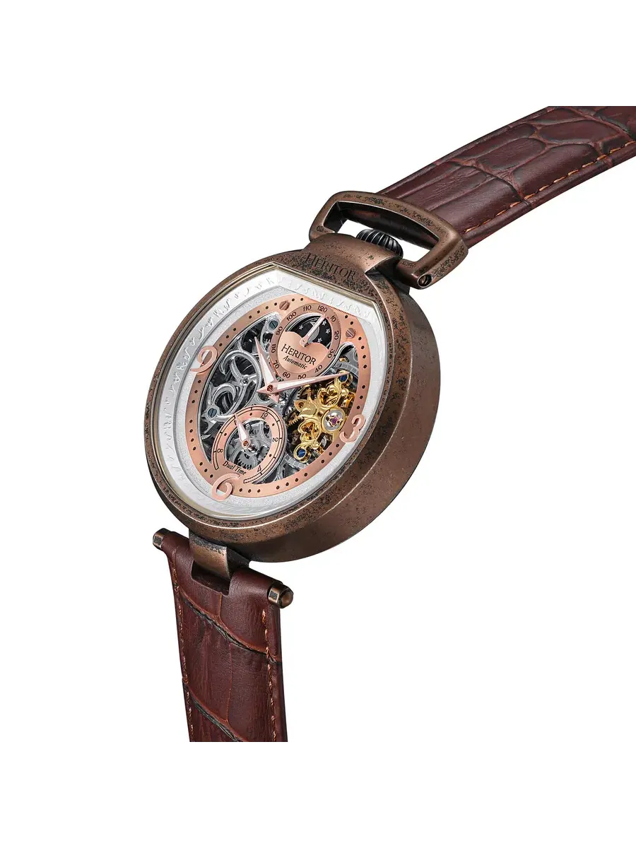 Мужские часы Heritor Lincoln Automatic с индикатором фаз Луны и циферблатом из розового золота — изображение 2 из 3