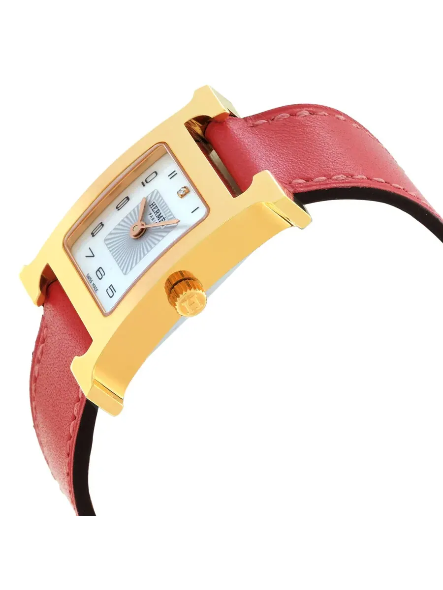 Женские часы Hermes Heure H с кварцевым механизмом и белым циферблатом 049714WW00 — изображение 2 из 3, оттенок золотистый