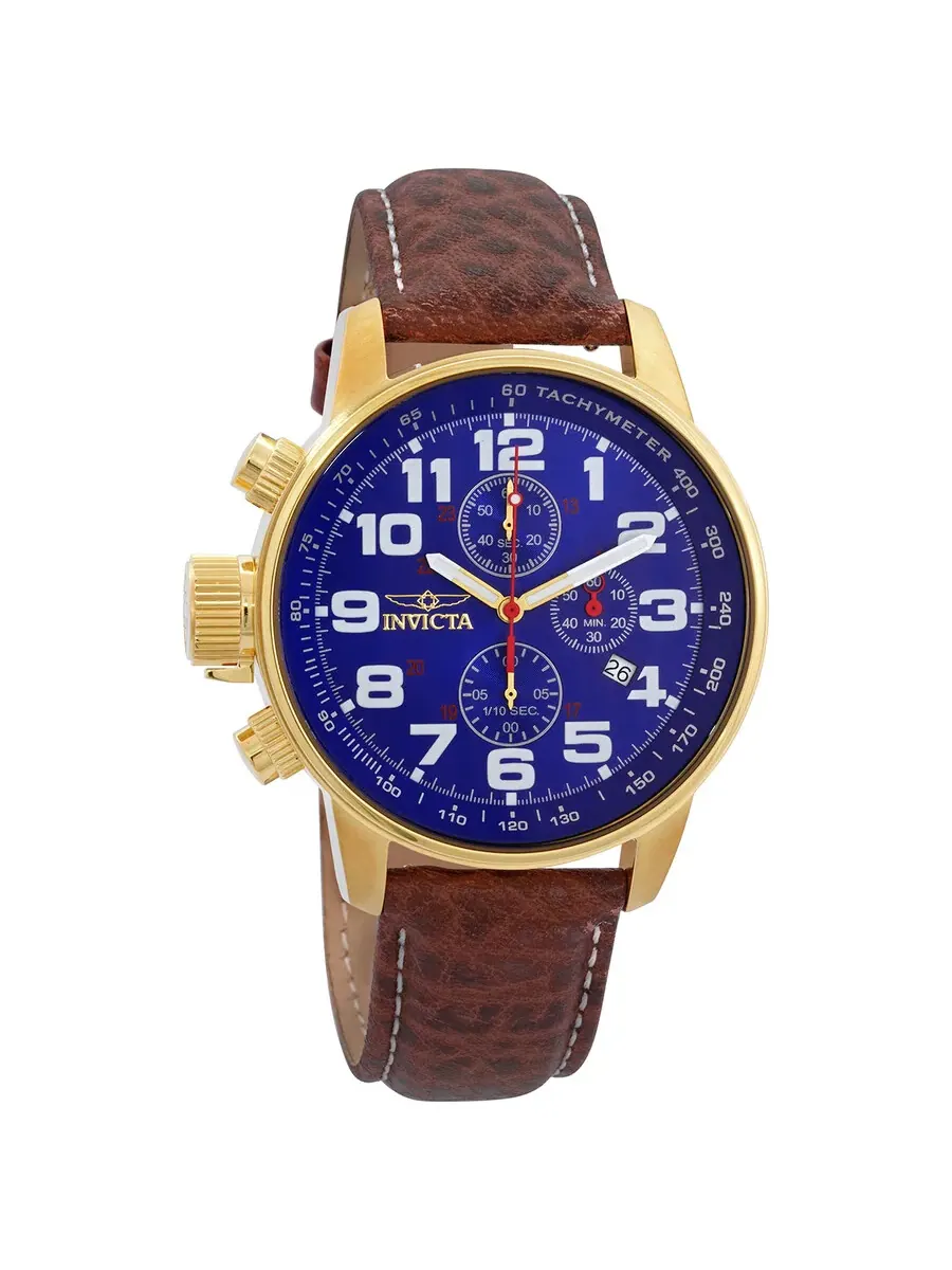Мужские часы Invicta Force Lefty Chronograph с синим циферблатом и коричневым кожаным ремешком — изображение 1 из 4