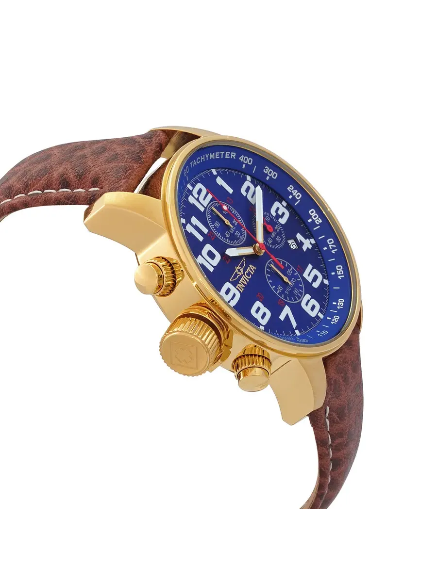 Мужские часы Invicta Force Lefty Chronograph с синим циферблатом и коричневым кожаным ремешком — изображение 2 из 4