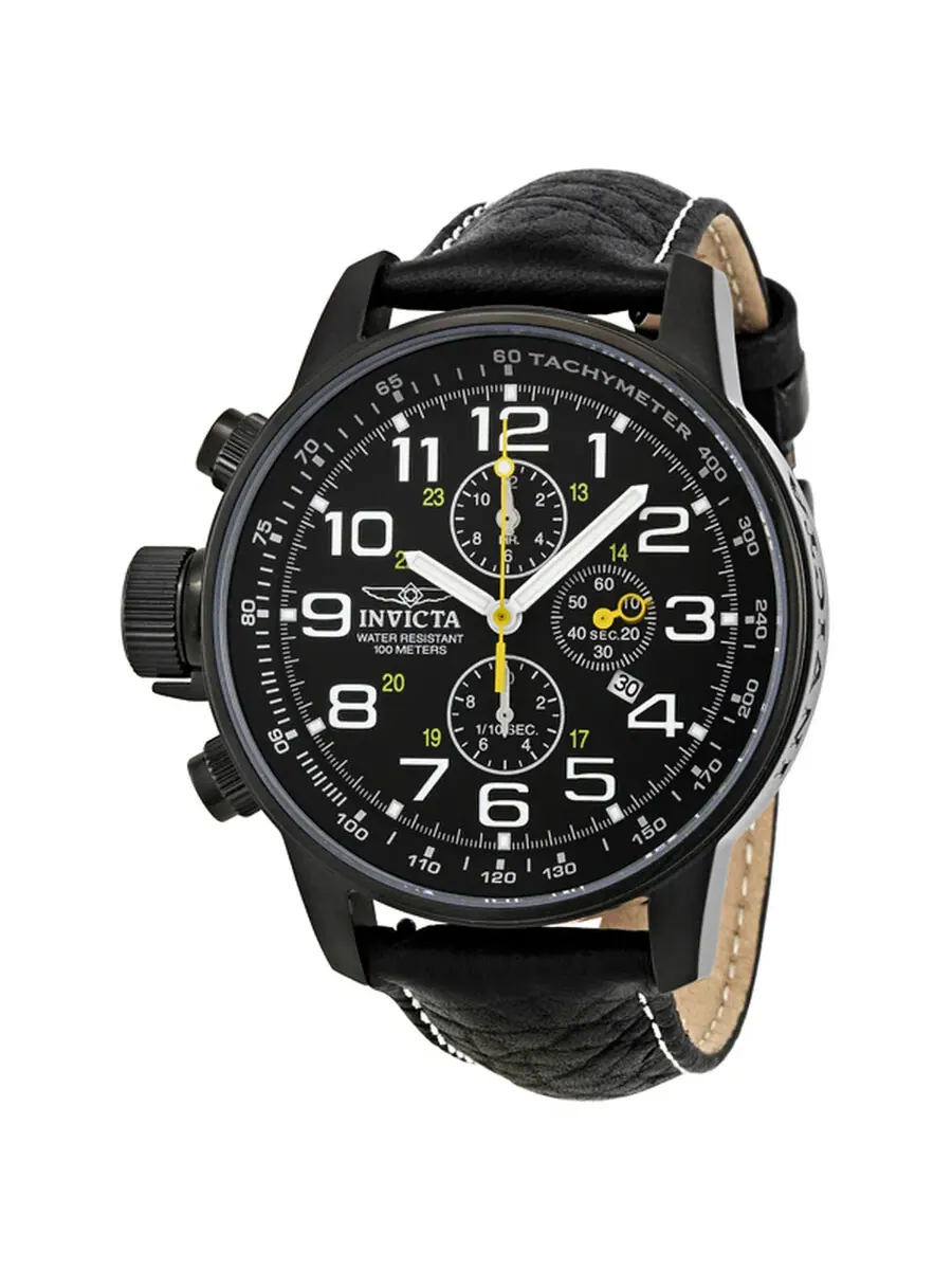 Часы Invicta Lefty Chronograph с черным циферблатом и черным кожаным ремешком для мужчин, модель — изображение 1 из 4