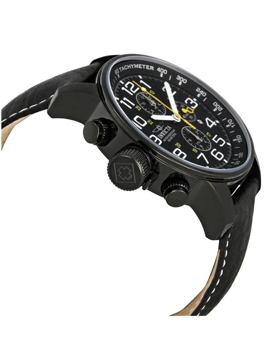 Часы Invicta Lefty Chronograph с черным циферблатом и черным кожаным ремешком для мужчин, модель — изображение 2 из 4