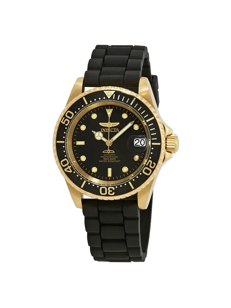 Мужские часы Invicta Pro Diver Automatic с черным циферблатом 23681 — изображение 1 из 3, оттенок желтый золотистый