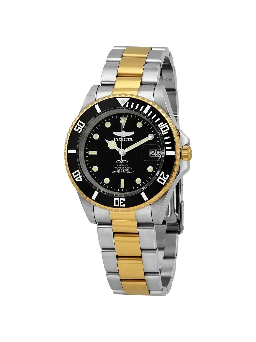 Мужские часы Invicta Pro Diver Automatic с черным циферблатом 28663 — изображение 1 из 3, оттенок желтый золотистый