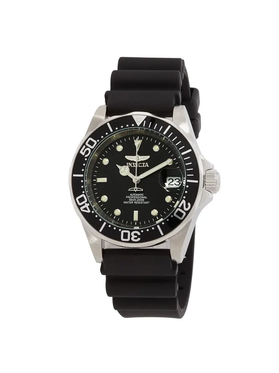 Мужские часы Invicta Pro Diver Automatic Steel Black Rubber 9110 — изображение 1 из 3, оттенок черный