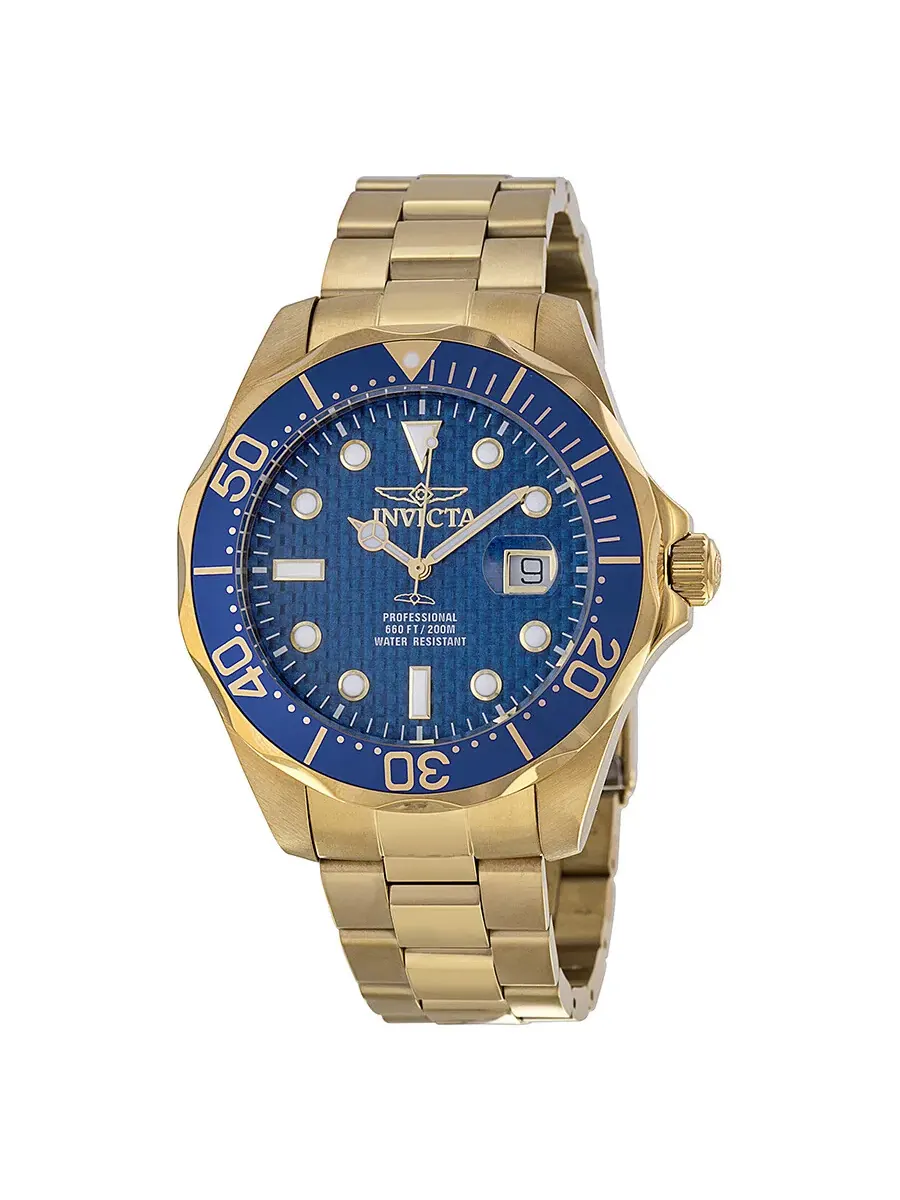 Мужские часы Invicta Pro Diver с синим карбоновым циферблатом, золотое ионное покрытие, модель 14357 — изображение 1 из 4