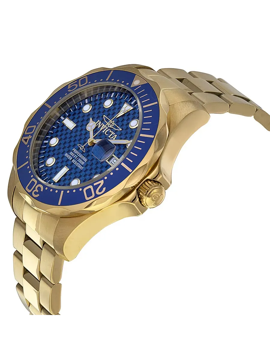 Мужские часы Invicta Pro Diver с синим карбоновым циферблатом, золотое ионное покрытие, модель 14357 — изображение 2 из 4