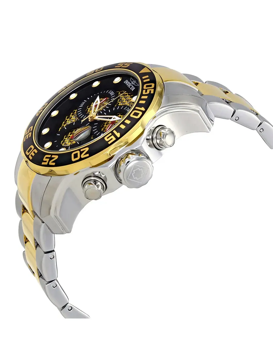 Мужские часы Invicta Pro Diver Chronograph с черным и золотым циферблатом, модель 19839 — изображение 2 из 3, оттенок черный