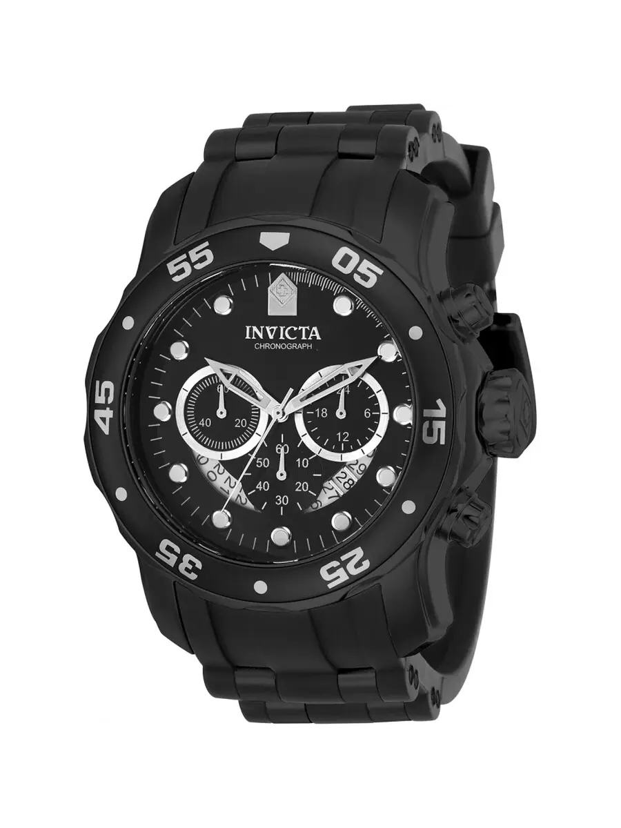 Мужские часы Invicta Pro Diver Chronograph с черным циферблатом и черным полиуретановым ремешком — изображение 1 из 2