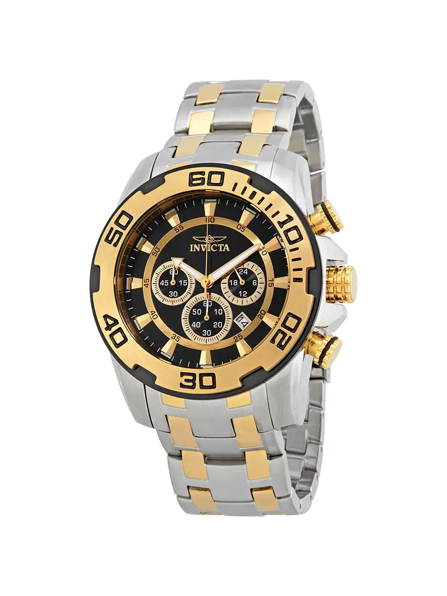 Мужские часы Invicta Pro Diver Chronograph с черным циферблатом 22322 — изображение 1 из 3, оттенок желтый золотистый