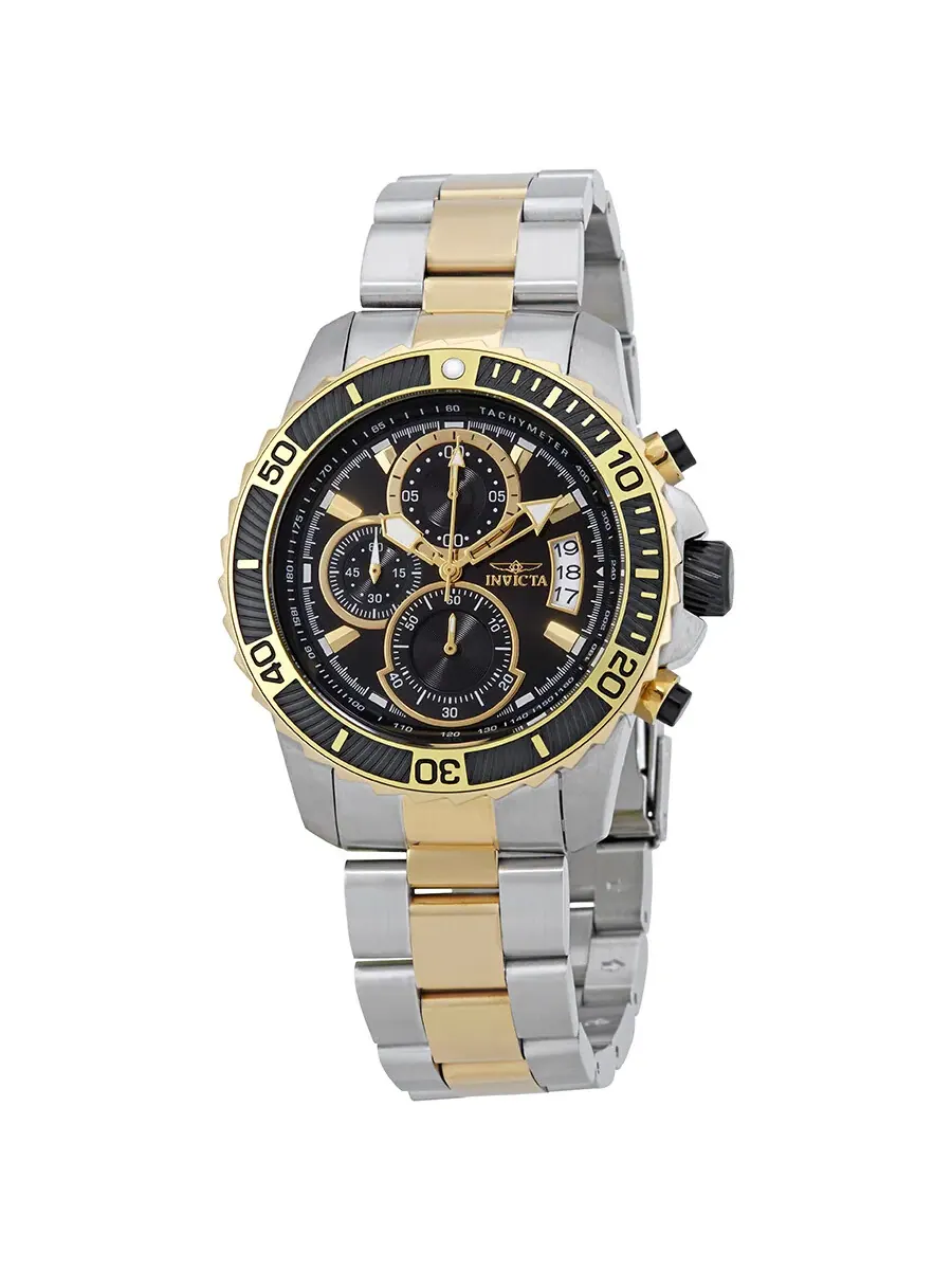 Мужские часы Invicta Pro Diver Chronograph с черным циферблатом 22418 — изображение 1 из 3, оттенок желтый золотистый