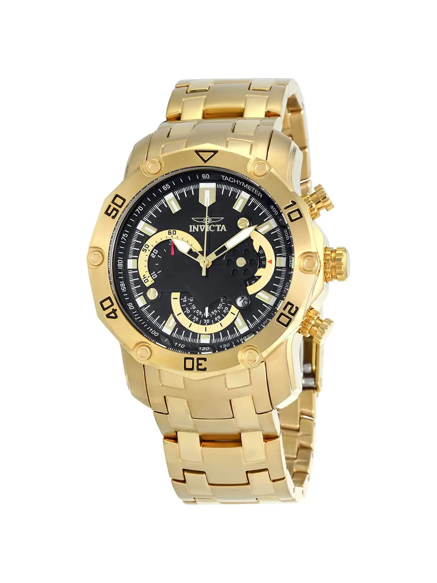 Мужские часы Invicta Pro Diver Chronograph с черным циферблатом 22767 — изображение 1 из 3, оттенок желтый золотистый