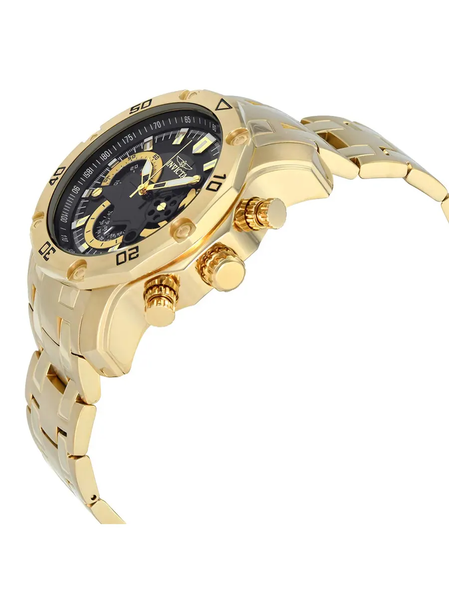 Мужские часы Invicta Pro Diver Chronograph с черным циферблатом 22767 — изображение 2 из 3, оттенок желтый золотистый