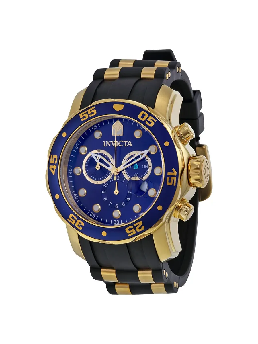 Мужские часы Invicta Pro Diver Chronograph с синим циферблатом и черным полиуретановым ремешком — изображение 1 из 4