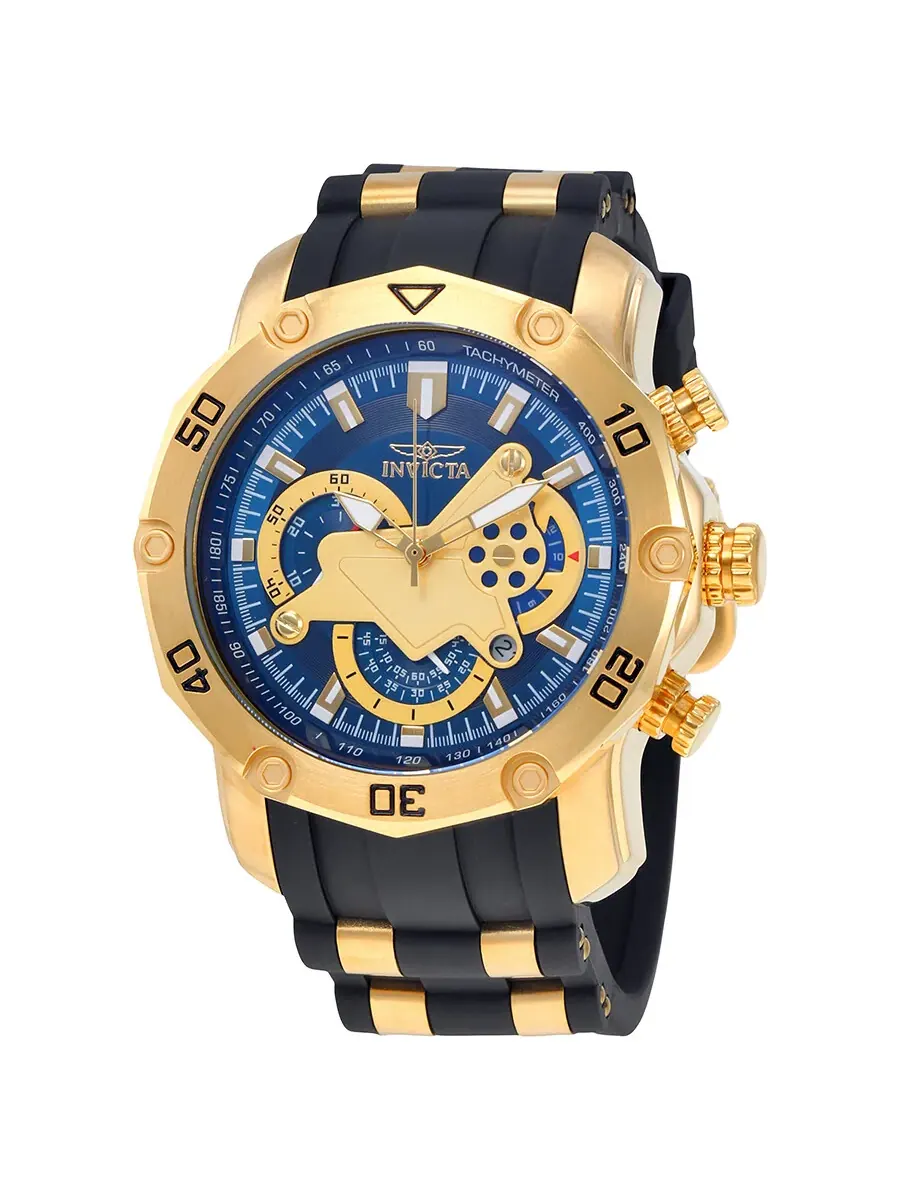 Мужские часы Invicta Pro Diver Chronograph с синим циферблатом, модель 23426 — изображение 1 из 3, оттенок желтый золотистый