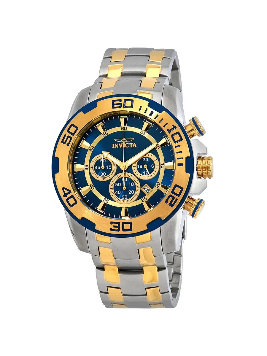 Мужские часы Invicta Pro Diver Chronograph с темно-синим циферблатом 26296 — изображение 1 из 3, оттенок желтый золотистый